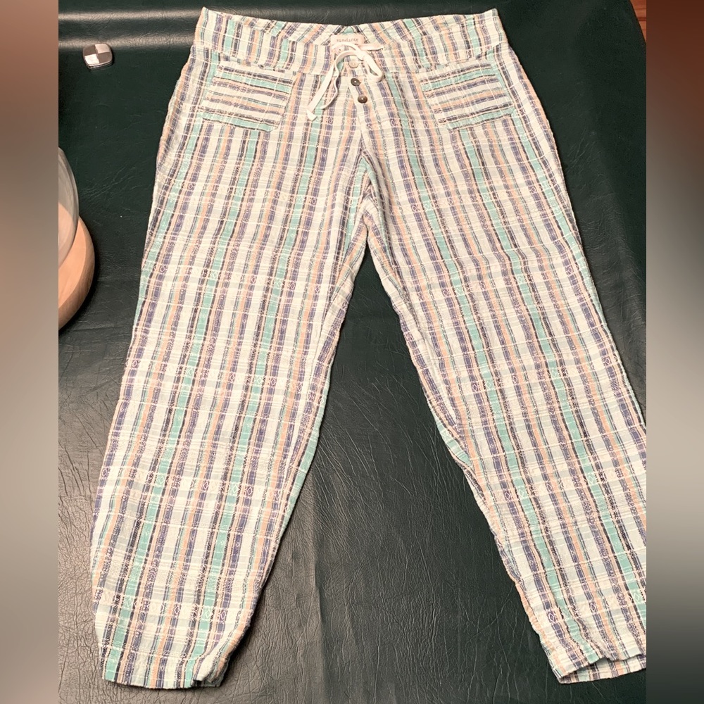 Sundance summer light weight pants with drawstring waist and button closure